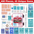 Gevoke 400 Piece First Aid Kit - Organized Dual-Layer Wall-Mountable Hard Case Medical Kit for Home, Car, Camping, Travel, Hiking, Truck, Office, Sports, Vehicle & Outdoor Emergencies