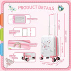 Kids Luggage Sets 2 Piece Pink Rolling Suitcases for Girls with Wheel Shardshell 16" Travel Suitcase with 10 Sheets Gem Stickers