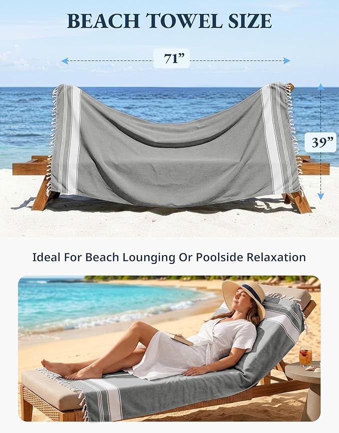 LANE LINEN Towels for Women, 2 Pack Oversized, Pre-Washed, No-Shrink, Sand Free, Quick Dry, Lightweight Travel Towels, Soft Bath Use, 39"x71" – Smoky Black