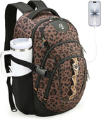 Swissdigital Laptop Backpack with USB Charging Port, Travel Backpack Fits 15.6 inches Computer, 31L Backpack for Men and Women, Brown Leopard | SD803-103