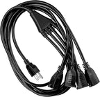 4 Way Power Splitter - 1 to 4 Extension Cord Splitter, 6' Long Extension Cord, Outlet Splitter 3 Prong, Power Strip Outlet Plug, Y Style Extension Cord, Black, SJT 16 AWG by Luxury Office