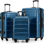 Coolife Luggage Set 3 Piece Hardside PC+ABS Suitcase with TSA Lock, Expandable Large Checked Luggage, Lightweight Rolling Carry On with Spinner Wheels(20/24/28 Inch, Caribbean Blue)