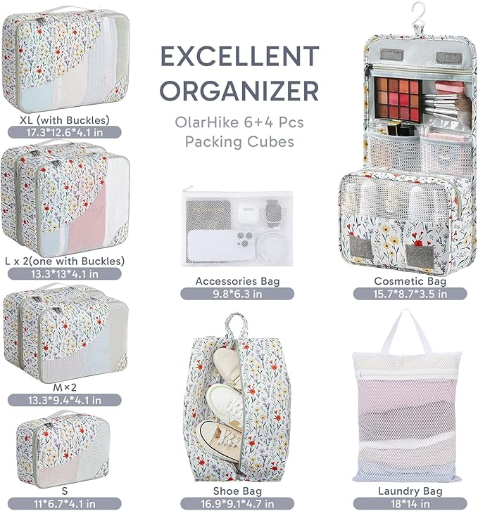 10 Set Packing Cubes for Travel, Gifts for Women Mom,Anti-Tearing Suitcase Organizer,OlarHike Vacation Essentials & Accessories for Cruise Ship