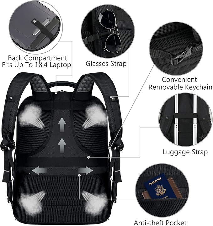 VECKUSON 18.4 Laptop Backpack for unisex, 60L Extra Large Gaming Laptops Back Bag,TSA Friendly Flight Approved and RFID Anti-Theft Pocket Heavy-duty Pack,21.3 * 15.7 * 11.8inch Grey