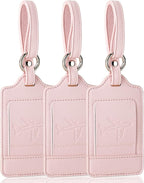 3 Pack Luggage Tags - Quick Install, Privacy Protection, Airplane Travel Essentials for Suitcases, Durable Leather - Lichee Light Pink