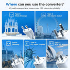 DOACE 800W Pure Sine Wave Voltage Converter US to Europe - 220V to 110V Converter for European Travel, Power Converter Adapter Combo with 35W PD and 30W QC USB Chargers for Using U.S. Devices Abroad