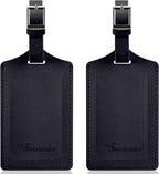Travelambo Luggage Tags for Suitcases Faux Leather Privacy Protection 2 Pack Bag Tags Travel Accessories Essential, Black
