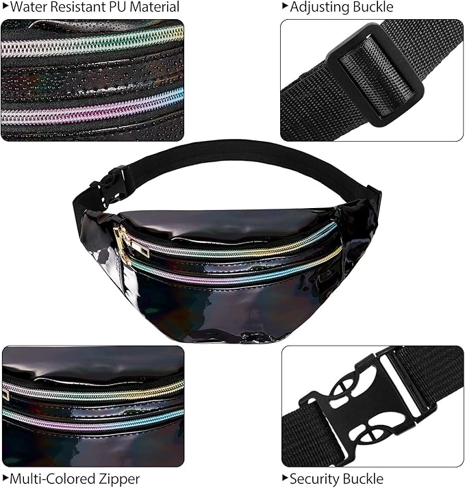 Frienda 2 Pieces Holographic Fanny Pack for Women Colorful Sport Waist Bag Pack