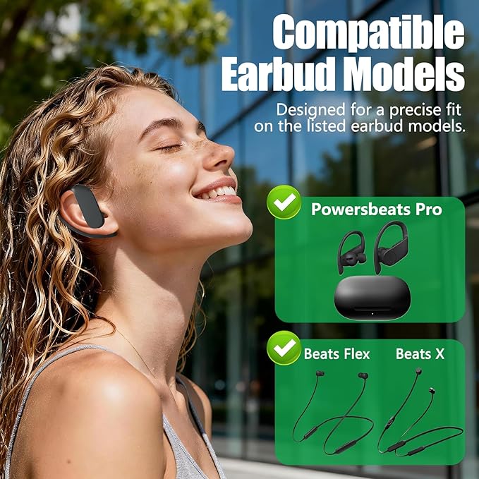 12 Pairs Replacement Ear Tips for Beats Powerbeats Pro/Flex/X Earbuds, Soft Silicone Non-Slip Earbud Accessories, Beats Replacement Tips with Cleaning Kit (Black)