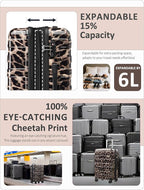Tolino Carry on Luggage 22x14x9 Airline Approved-20 Inch Hardside Suitcase with Wheels TSA Lock, PC+ABS Lightweight Carry on Suitcases for Women and Men Cheetah Print