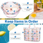 Iioscre Beach Bag for Women, Causal Hobo Pool Bags with Zipper Inner Pocket, Foldable Swim Tote Bag for Vacation Essentials