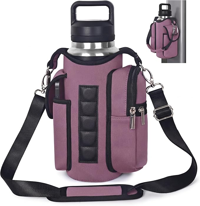 Magnetic Gym Tote Bag Holder for 18-40 oz Water Bottle,Neoprene Pouch with Phone Pocket,Men Women Workout Accessories