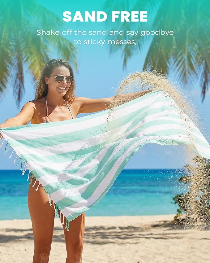 Antfuny 4 Packs Oversized Turkish Beach Towels Thin Quick Dry Sand Free Pool Swim Bathing Towel Extra Large Blanket Adult Travel Essentials Accessories Must Haves Summer Vacation Dark Striped