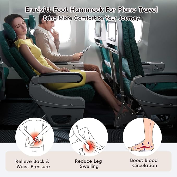 Foot Hammock for Plane Travel, Airplane Foot Hammock, Adjustable Foot Rest Sling, Airplane Gadgets Travel Essentials for Long Time Flight (Navy)