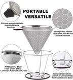 Pour Over Coffee Dripper - 304 Stainless Steel Filter, Paperless & Reusable Dual-Layer Metal Coffee Filter with Base, 800 Mesh Steel Cone Filter, for 1-6 Cups Brew Coffee Maker (Black)
