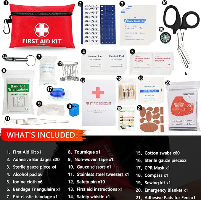 Mini First Aid Kit, 122 Piece Small First Aid Kit Designed for Family Emergency Care for Home, Camping, Hiking, Backpacking, Travel, Vehicle, Outdoors & Schools