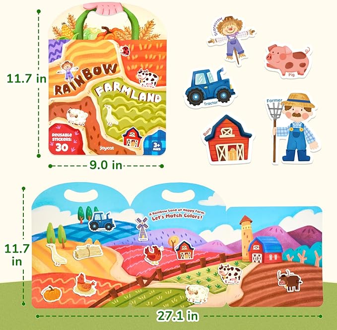 JoyCat Reusable Sticker Book - Animal Stickers for Toddlers, Kids Sticker Activity Book, Travel Toys for Road Trip, Car & Airplane, Educational Learning Gifts for Boys and Girls Ages 3-5 (Farm)