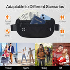 Slim Money Belt for Travel - Anti-Theft Hidden Passport Holder Waist Wallet with Secure Pouch for Cash, Credit Cards & Phone Safe (Small Black)