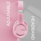 LORELEI X8 Over-Ear Wired Headphones with Microphone with 1.45m-Tangle-Free Nylon Line&3.5mm Plug,Lightweight Foldable & Portable Headphones for Smartphone,Tablet,Computer,Mp3/4（Pearl Pink）