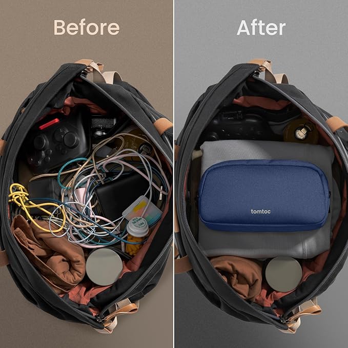 tomtoc Electronics Organizer Travel Case, Water Resistant Travel Bag Cable Organizer for Essentials, Tech Pouch Accessories Carry Storage for Cord, Phone, Cables, Airpods, USB Flash Drive, Daily Items
