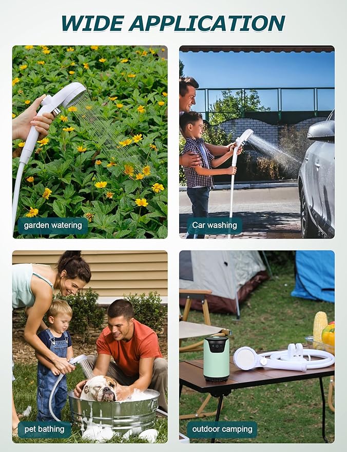 innhom Portable Shower Camping Shower Outdoor Camp Shower Pump, Electric Rechargeable Portable Camping Shower, Powered by Rechargeable Battery