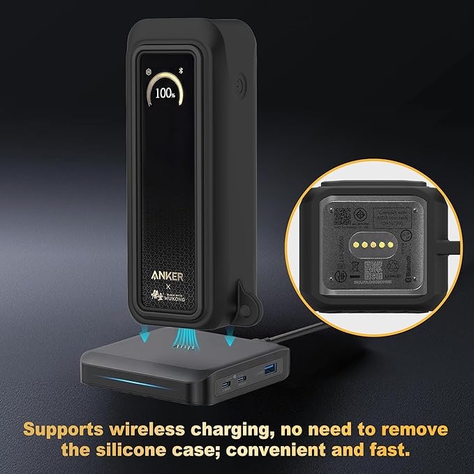 Silicone Case for Anker Prime Power Bank 20100mAh 220W Travel Protective Cover, Full-Body Shockproof | Compact | Tactile Grip | Impact Protect for Anker Power Bank 220W with Keychain (Black)