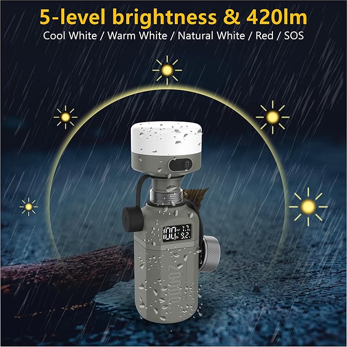 20,000mAh Rugged Power Bank with Fast Charge USB-C PD, IP68 Waterproof Shockproof, Includes 420lm Bright Camping Lantern, Tactical Outdoor Charger for Hiking Camping Survival Emergency（Grey）
