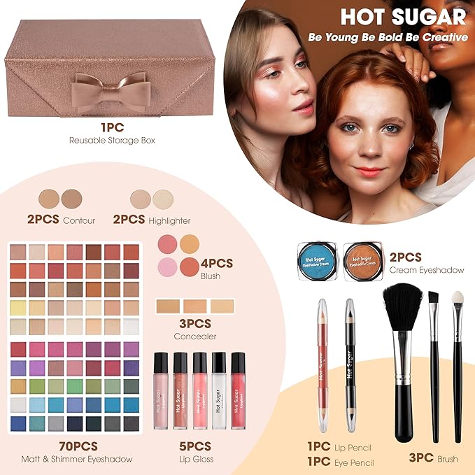 Hot Sugar Makeup Kit for Teenagers, Beginner Makeup Gift Set for Women Full Makeup Kit (Bronze)