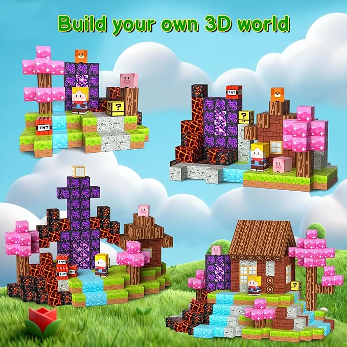 Magnetic Blocks Travel Magnetic Building Blocks Cubes - 100 PCS Tin Box Magnet Toys Set STEM Educational Stacking for Kids Ages 3 4 5 6 7 8 9 10 11 12 Year Old Boys Girls Birthday Christmas