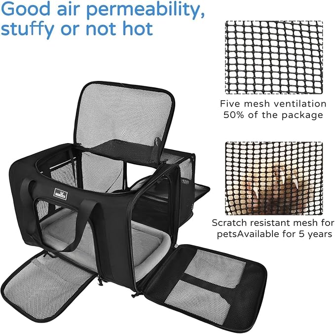 Wakytu Dog Carriers for Small Dogs, Cat Carrier Travel, Expandable, Collapsible, 900D High Density Oxford Cloth, Wear-Resisting, Anti Tearing, Reflective Tape,Safety Lock Zipper