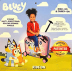 Fast Forward Bluey Girls Ride-On 18" Suitcase for Kids/Tow-Along Toddler Carry-On Luggage with Wheels
