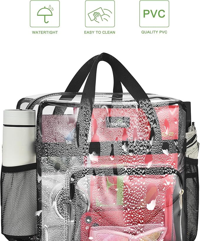 MAY TREE Clear Bag for Stadium Events, 12x6x16 Clear Tote Bag with Removable Strap, Transparent Bag for Concert Sports Gym, White Guita-Strap