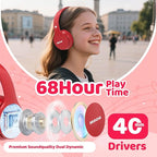 MIDOLA Kids Headphones Bluetooth 5.3 Wireless 60H Play Time Volume Limit 85/110dB Over Ear Foldable Protection Headset/Wired AUX Cord Mic for Children Boy Girl Travel School Phone Pad Tablet Red
