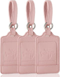 3 Pack Luggage Tags - Quick Install, Privacy Protection, Airplane Travel Essentials for Suitcases, Durable Leather - Lichee Dark Pink