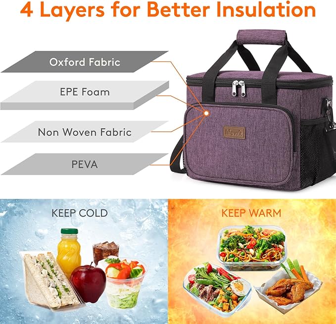 Lifewit Large Lunch Bag, Insulated Lunch Box, Soft Cooler Cooling Tote for Adult Men Women, Purple 24-Can (15L)