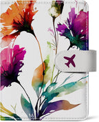 Passport Holder for Travel Essentials, RFID Blocking Leather Cover Wallet with Magnetic Closure, Aesthetic & Cute Passport Book Case for Women and Men - Floral