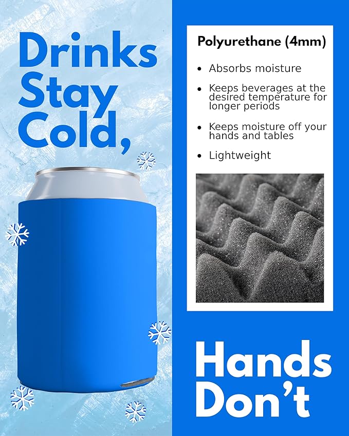 PartyPrints 1000 Pack Cerulean Blank Can Cooler Sleeves, Customizable Bulk Can Coolers, Extra-Thick Collapsible Drink Insulator Sleeve, Beer Can Coolers for Party Beverages