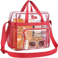 MAY TREE Clear Bag for Stadium Events 12×6×12 Clear Tote Lunch Bag with Reinforced Straps for Work, Sporting Events and Gym, Red