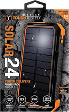 ToughTested 24000mAh Solar Power Bank Portable Charger, Fast Charging External Battery Pack with LED Flashlight, IP66 Waterproof, Dustproof, Shockproof USB-C Power Bank for Camping, Travel & Emergency