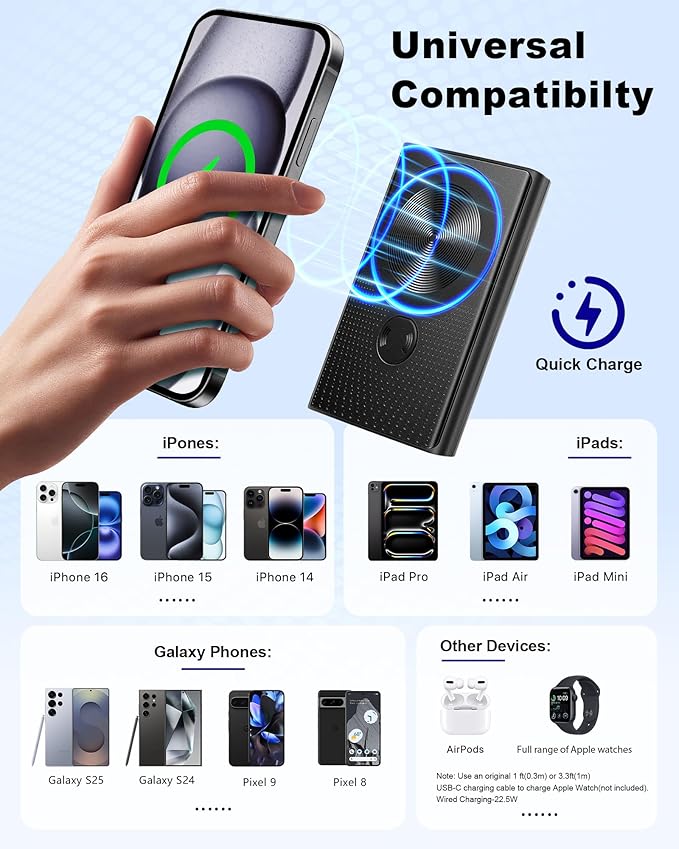 Kesguar Magnetic Portable Charger 10000mAh - 22.5W PD Super Fast Charging Wireless Power Bank, Ultra-Strong Magnet, USB C in&Out Battery Pack for iPhone 17/16/15/14/13/12 Pro Series