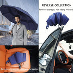 Umbrella Reverse Folding Umbrella Windproof Travel Umbrellas for Rain - Easy Auto Open Close, Durable & Compact Umbrella, Strong Fiberglass Frame, Waterproof Canopy - Backpack, Purse, Portable Umbrella for Travel