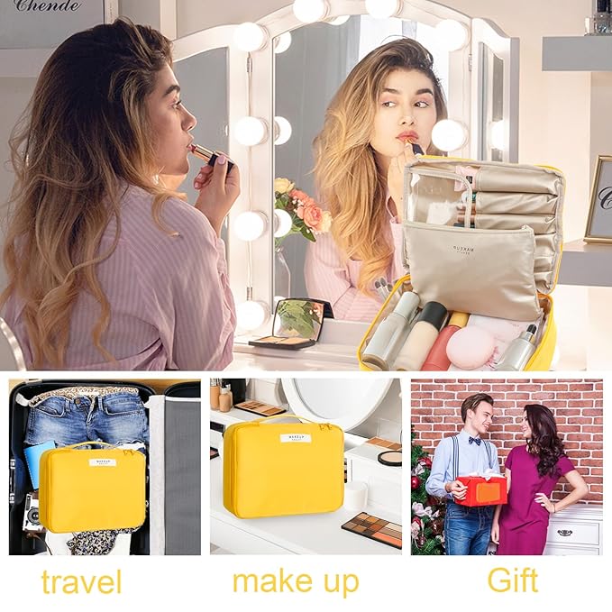 Queboom Travel Makeup Bag Cosmetic Bag Makeup Bag Toiletry bag for women and men (Yellow)