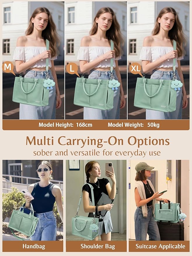 BESBESME Canvas Tote Bag for Women with Zipper & Compartments– Large Work & College Laptop Tote Crossbody Shoulder Bag
