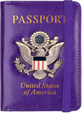 TOURSUIT RFID Blocking Passport Holder for Women Men, Leather Passport Travel Wallet with 3D Metal Badge, Travel Document Holder Cover Accessories (Purple)
