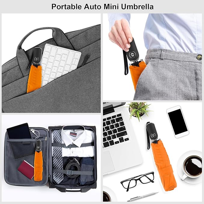 Compact Travel Umbrella for Purse - Flat Handle, Waterproof for Light Rain