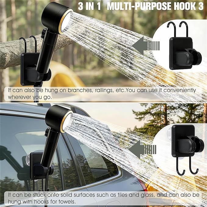 FizZeal Portable Shower for Camping, 8000mAh Rechargeable Portable Camping Shower Pump with 6.6 Gallons Foldable Bucket, 5 Speed & LED Display,Rinse Kit Portable Outdoor Camping Travel Shower Head