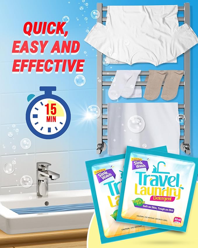 TidyFriend Sink Travel Laundry Detergent 10 ml, 8 Pack Lightweight Travel Size Laundry Detergent Packets, Must Haves Laundry Essentials