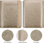 WALNEW Passport Holder for Travel, RFID Passport Cover Wallet for Women Men, PU Leather Passport Book Card Holder Case with Pen, Travelling Essentials for Flying