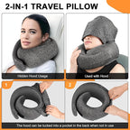 Travel Pillow - Hooded Neck Pillow Airplane Memory Foam Filling for Plane, Office, Cars Sleeping, Road Trip, Long Flights, Airplane Travel Essentials, Includes Eye Mask & Earplugs (Pink)