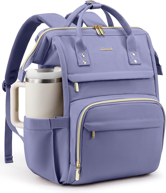 LOVEVOOK Laptop Backpack for Women with Giant Tumbler Holder Pocket,15.6 inch Waterproof Travel Backpack Purse Computer Laptop Bag,Professional Work College Nurse Teacher Backpack Daypack,Grayish Blue